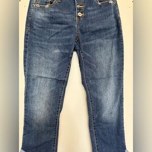Blue Straight Leg Jeans with Vintage Wash